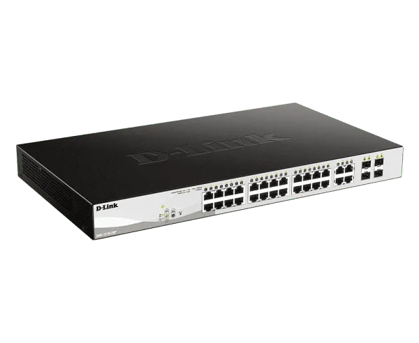 D-Link 26-Port Gigabit Smart Managed PoE+ Switch with 24 PoE+ Ports (8 Long Reach 250m) and 2 SFP Ports - DGS-F1210-26PS D-Link 26-Port Gigabit Smart Managed PoE+ Switch with 24 PoE+ Ports (8 Long Reach 250m) and 2 SFP Ports - DGS-F1210-26PS